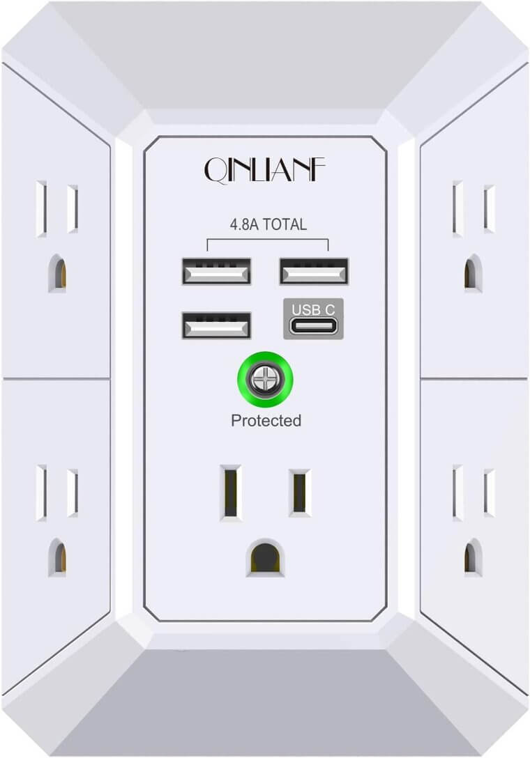 QINLIANF Wall Charger - 5 Outlets & USB Ports for Home & Travel - Now 23% Off!