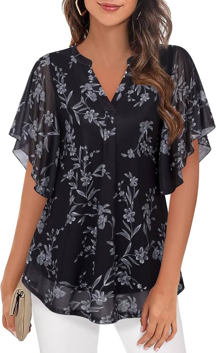 Timeson Floral V Neck Blouse - Stylish Comfort for Any Occasion