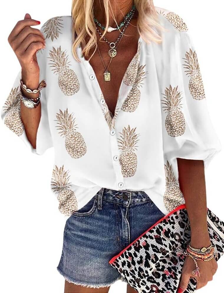 ZXZY Pineapple Blouse - Fun, Vibrant Style for Any Occasion!