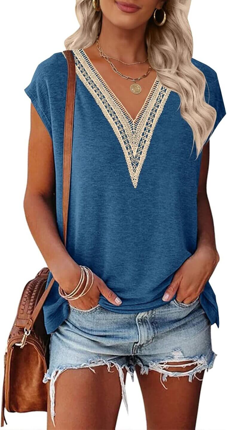 MEROKEETY Lace Trim Tops - Chic Summer Style - Now 10% Off!