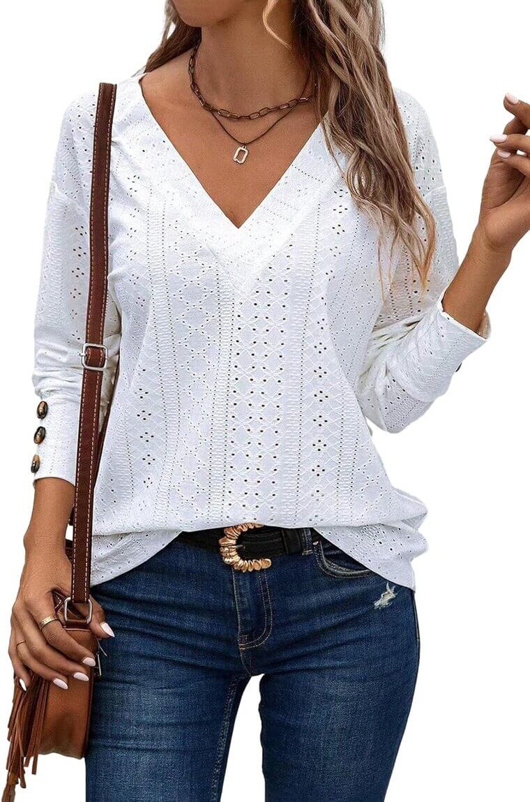 Dokotoo Lace Blouse - Stylish V-Neck Top for Any Occasion - Enjoy 25% Off!