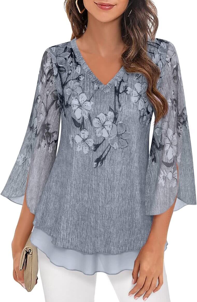 Timeson Floral Tunics - Stylish 3/4 Sleeve Elegance