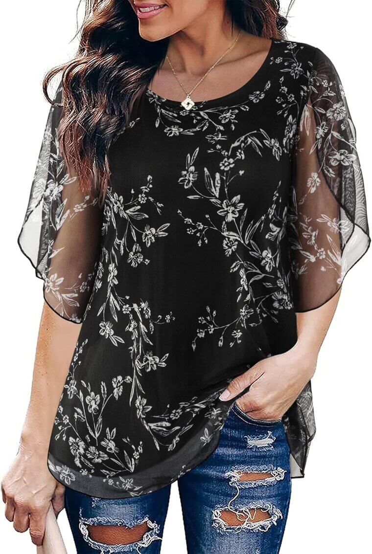 SeSe Code Blouses - Elegant Ruffle Mesh Tops for Any Occasion - 10% Off!