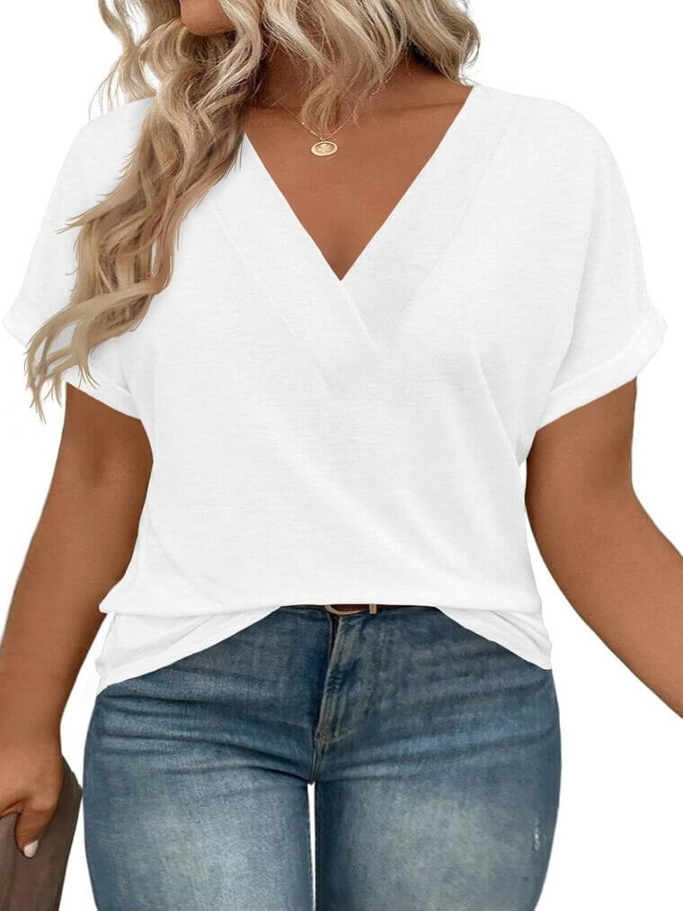 Plus Size V Neck Tops - Stylish Comfort for Any Occasion - Enjoy 25% Off!