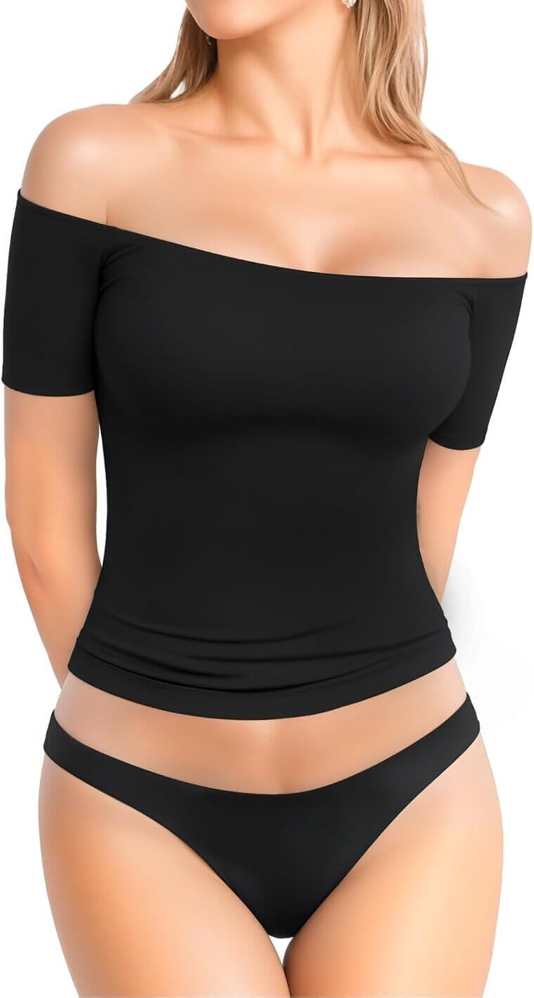 MANGOPOP Off Shoulder Tee - Sexy, Slim, Casual Style