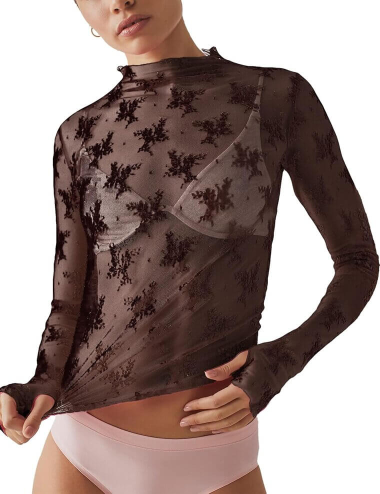 Ugerlov Mesh Lace Top - Stylish Sheer Elegance, Perfect for Any Occasion