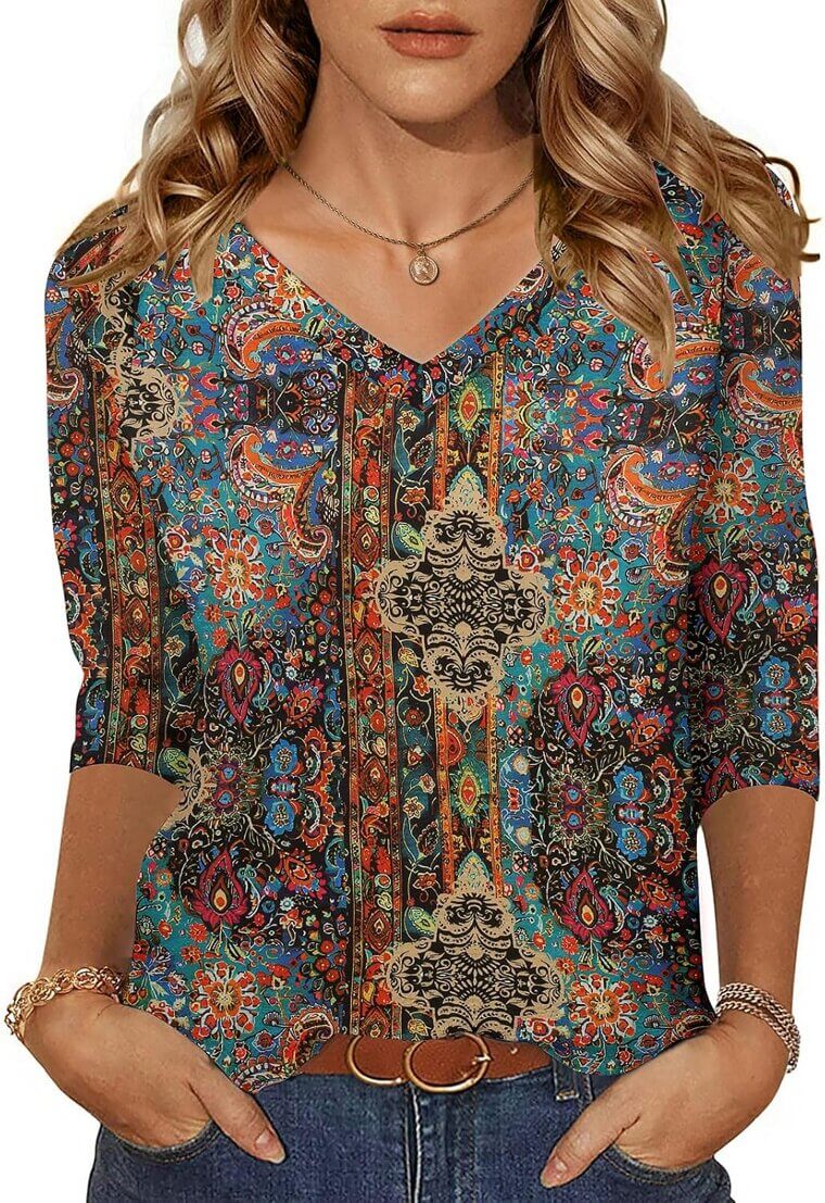 Zeagoo 3/4 Sleeve Tunic - Casual V Neck Top for Any Occasion