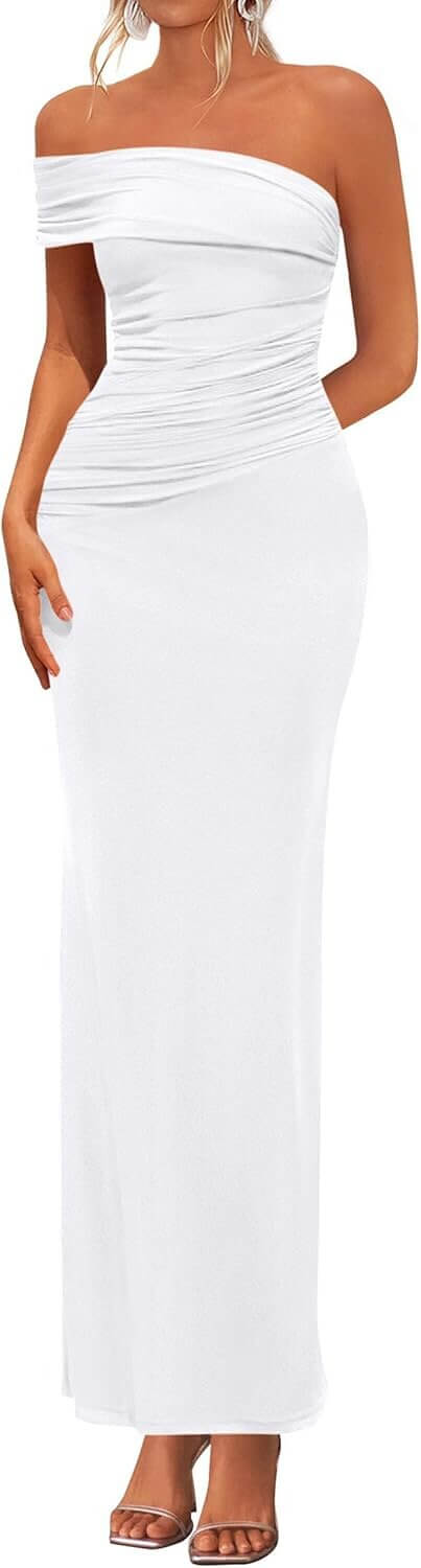 PRETTYGARDEN Dress: Stylish Off-Shoulder Maxi for Weddings & Parties - 48% Off!