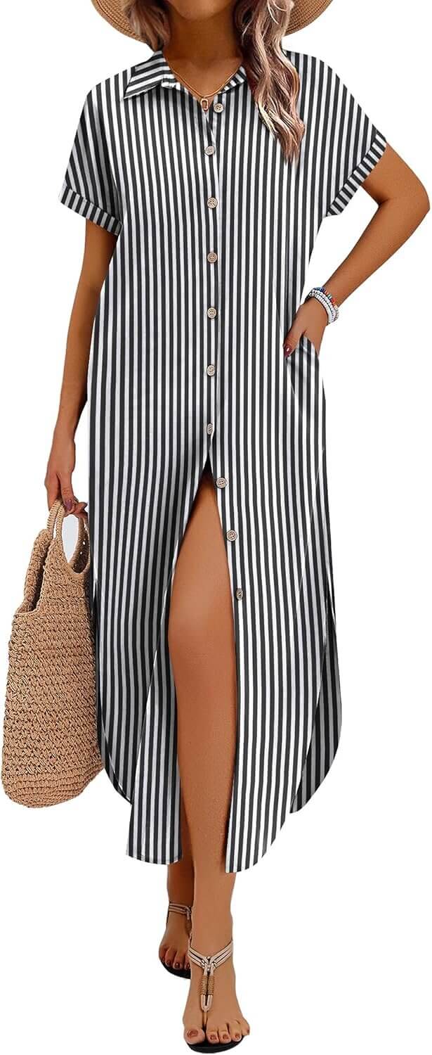 Zeagoo Shirt Dress - Perfect Beach Cover Up with Pockets 
