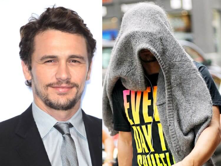 James Franco Uses His Sweater To Cover His Face