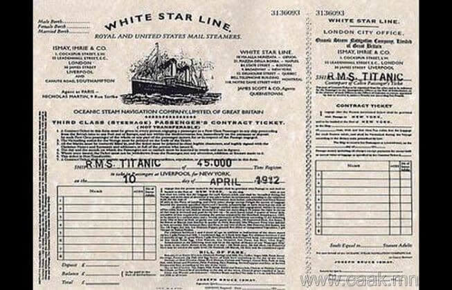 Actual RMS Titanic Boarding Pass