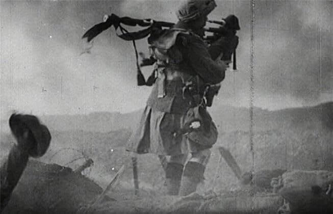 Brave Scottish Piper Plays On A Battlefield In World War I