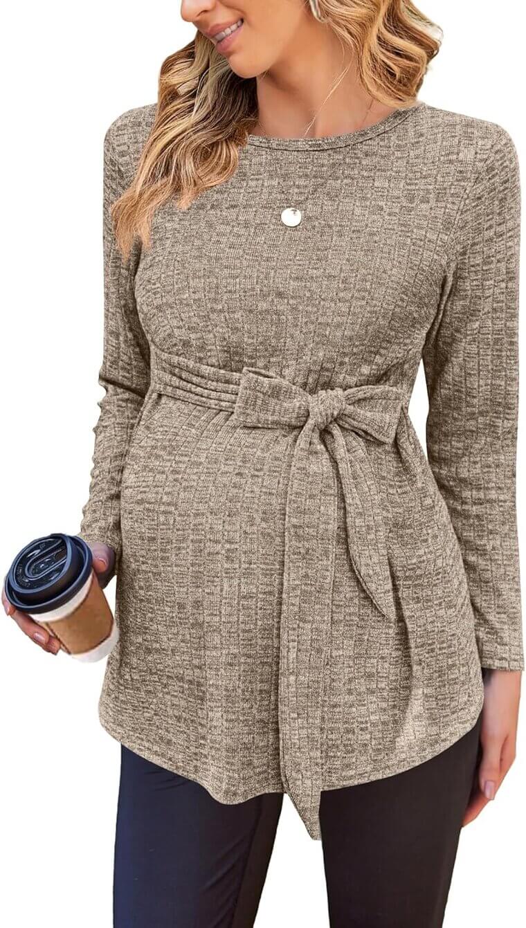 Ekouaer Maternity Tops - Stylish & Comfy Ribbed Knit Blouses - Now 8% Off!