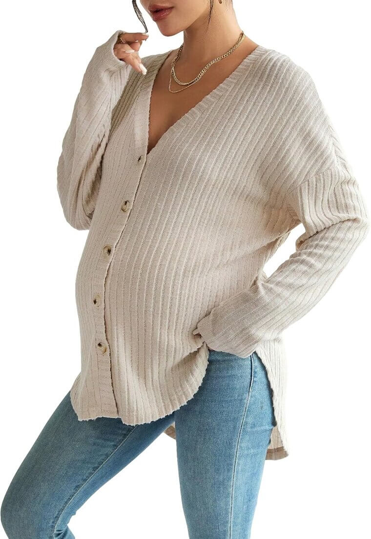 MakeMeChic Maternity Shirt - Cozy Button-Down Nursing Top for Fall - 9% Off!