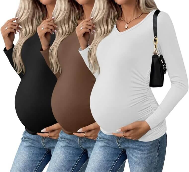 Ekouaer Maternity Shirts - Ultra Comfortable Pregnancy Tops, 3-Pack Bundle - Now 31% Off!