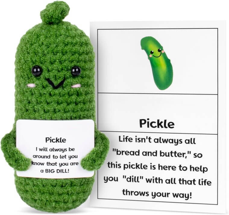 Funny Pickle Doll: Cheerful Crochet Cucumber Toy for Friends & Teachers 