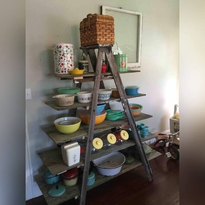 Repurposed Ladder Shelves