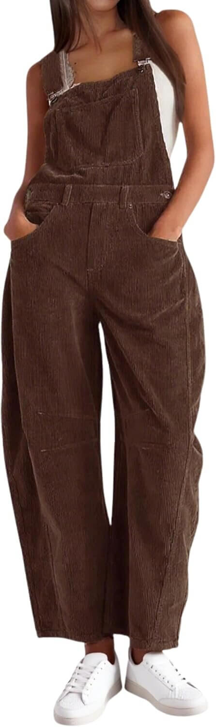 Corduroy Overalls - Stylish Wide Leg Jumpsuit with Pockets - Now 32% Off!