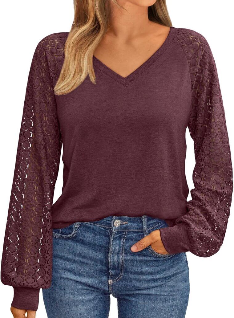 AUTOMET Lace V-Neck Blouse - Perfect for Fall! - Don’t Miss the 50% Discount!