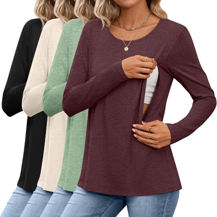 Cotton Nursing Tops 4-Pack: Comfort & Style for Moms - 20% Off!