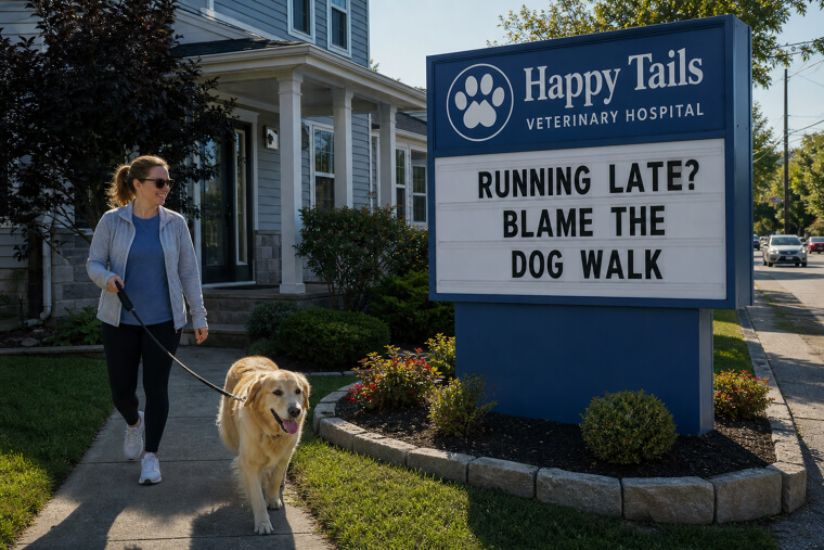 "Running Late? Blame the Dog Walk"