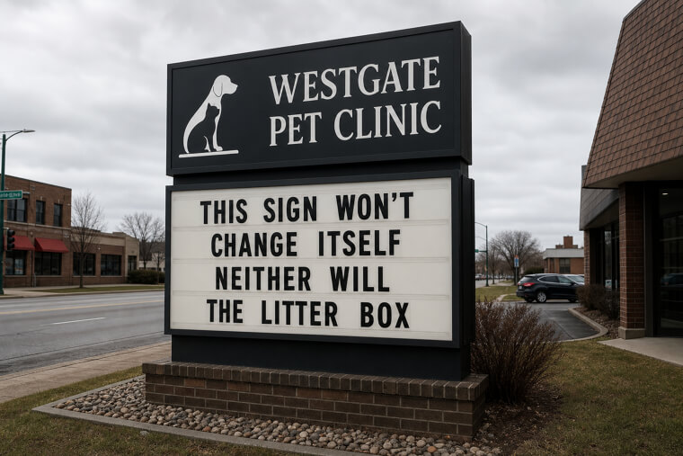 "This Sign Won't Change Itself — Neither Will the Litter Box"