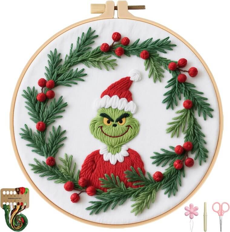 Christmas Embroidery Kit - Perfect Beginner Craft with Pre-Printed Fabric - 33% Off!