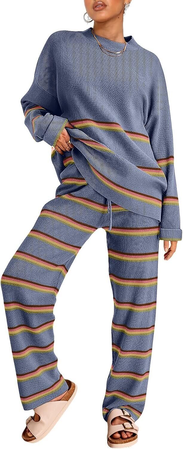 LILLUSORY Lounge Set - Trendy Striped Knit Outfit for Fall 