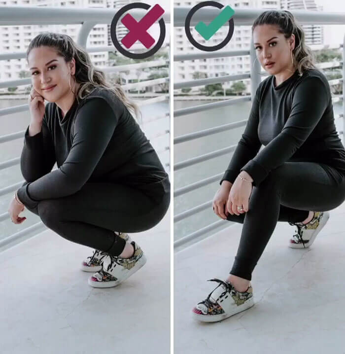 Ein Bein in der Hocke nach vorne stellen, um eine bessere Form zu schaffen