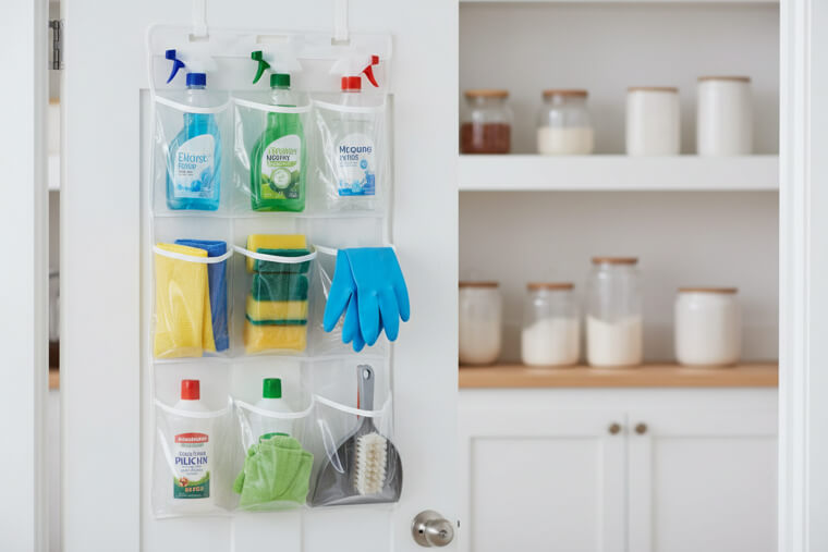 Hang a Shoe Organizer for Cleaning Supplies