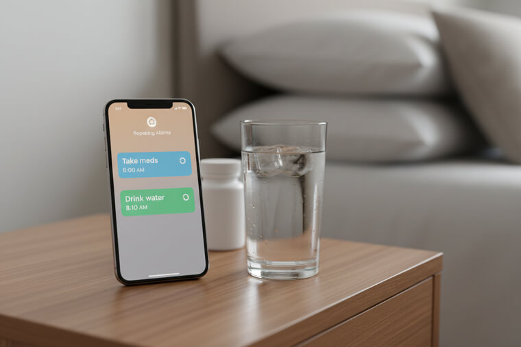 Set Phone Alarms for Medication and Water