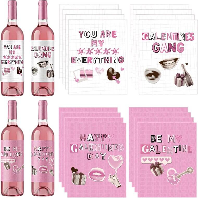 Galentine's Wine Labels - Fun Party Stickers for Everyone 