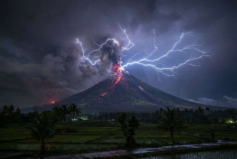 Mayon's Near-Perfect Cone Wrapped in Lightning
