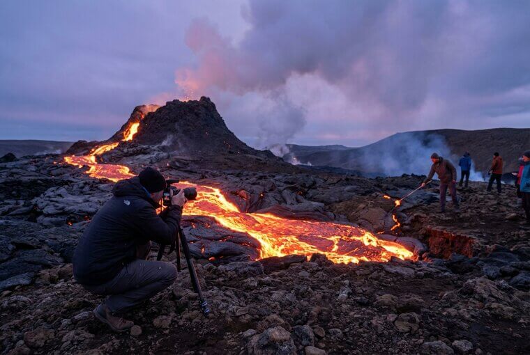 Fagradalsfjall's Gentle Eruption at Arm's Length