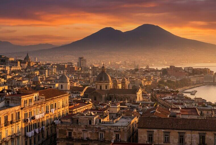 Mount Vesuvius Looming Over Naples at Sunset