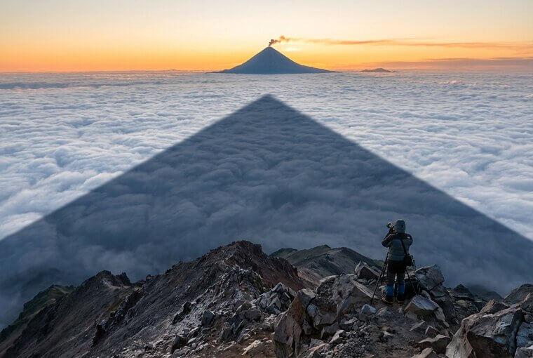 Klyuchevskoy's Shadow Cast Across the Clouds