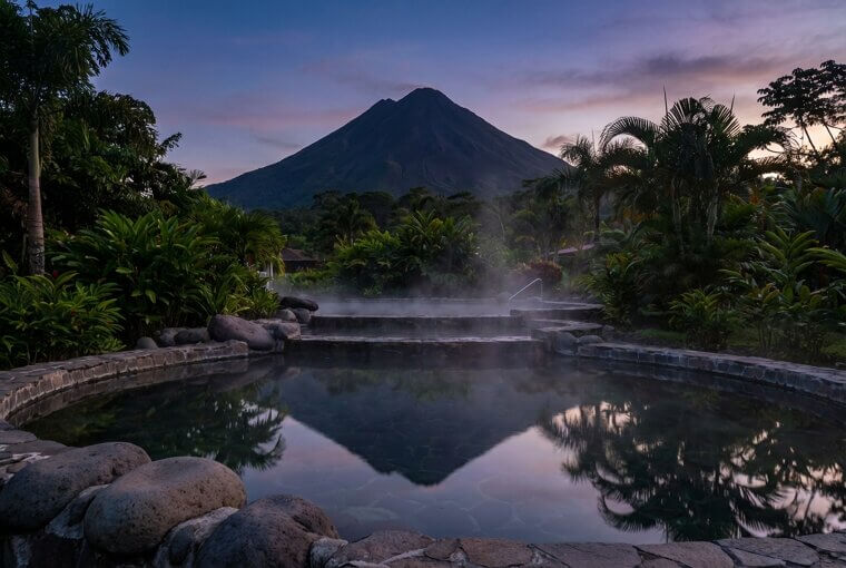 Arenal Reflected in Hot Springs at Twilight