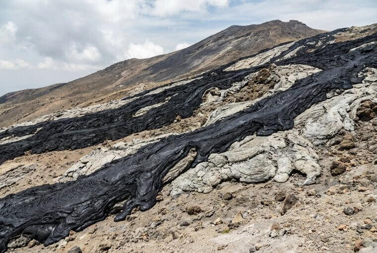 Ol Doinyo Lengai's Jet-Black Lava Flows