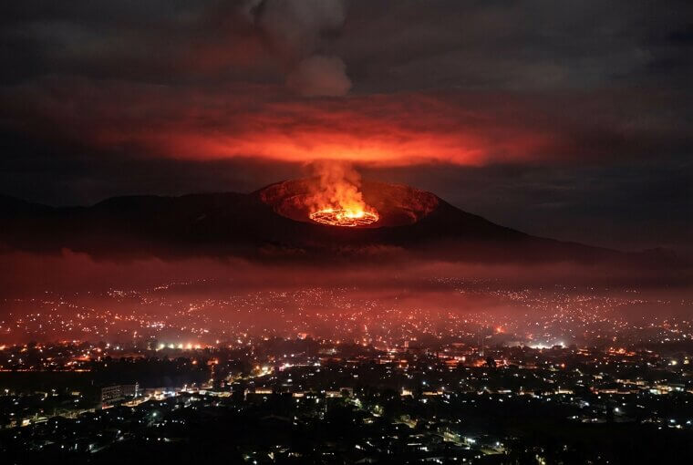 Nyiragongo's Lava Lake Glowing Over Goma