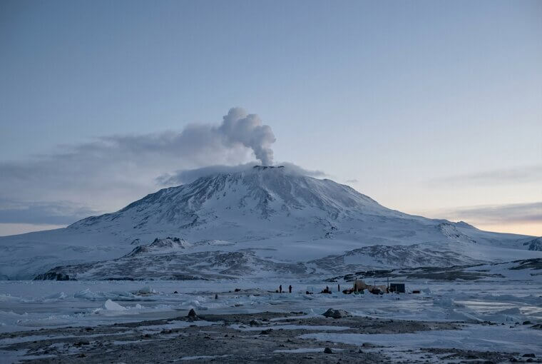 Mount Erebus Steaming in Antarctic Silence