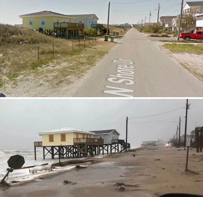 Before And After Comparison Pictures of A Street In Surf City, NC After Florence