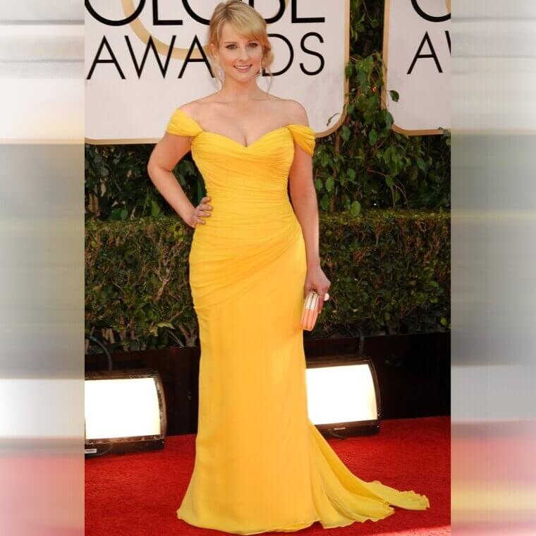Melissa Rauch (2014): Big Bang Theory Star Ditched the Cardigans for a Yellow Corset That Nearly Defied the Laws of Gravity