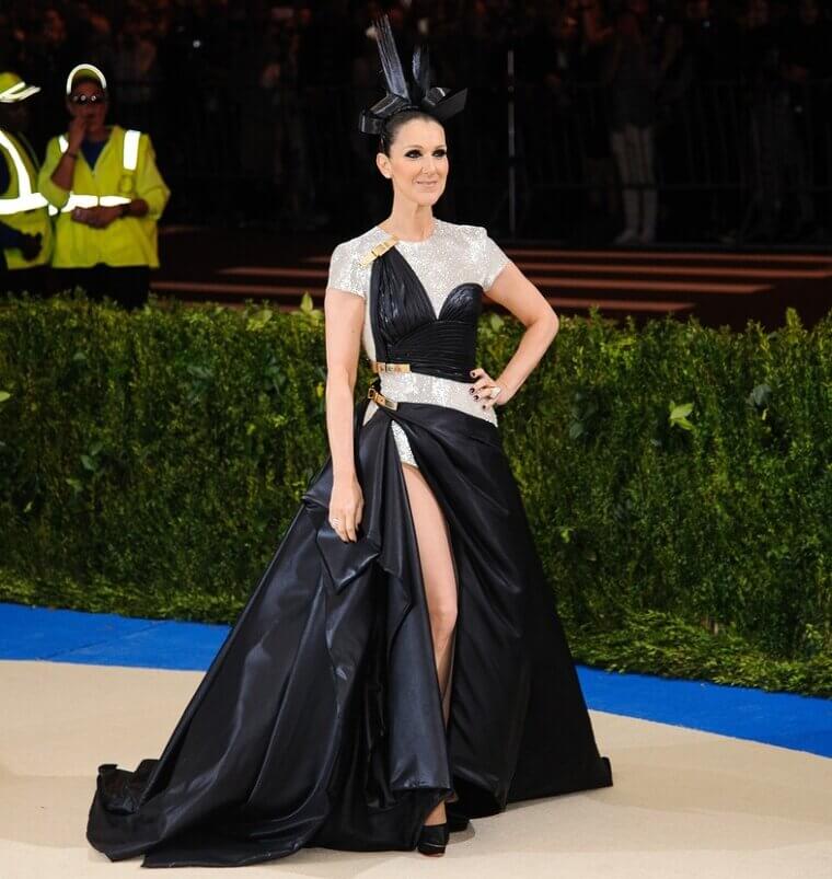 Celine Dion (2017): Dressed as a Literal 800-Pound Emerald With a Dangerous Shoulder-Pad-To-Thigh-Slit Ratio