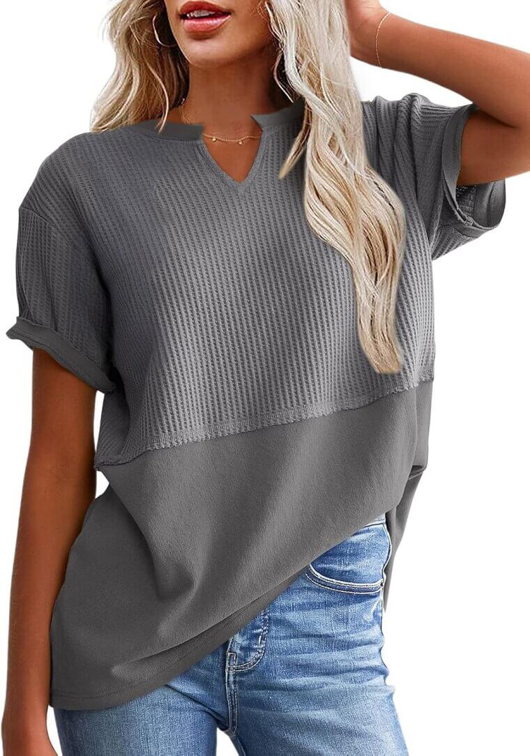 SHEWIN V Neck Waffle Knit Top - Casual Style for Every Occasion - Now 25% Off!