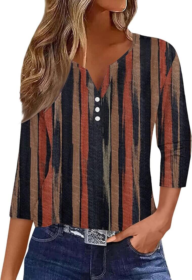 3/4 Sleeve V-Neck Blouse - Casual Elegance for Spring & Summer 