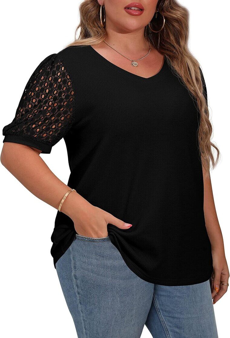 OLRIK Plus Size Blouse - Embrace Summer Style with Lace Sleeves - Now 15% Off!
