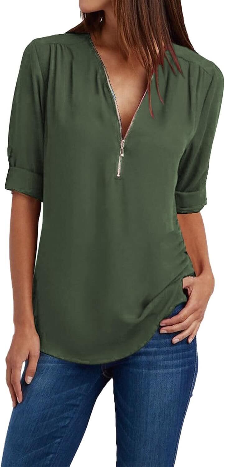 Chiffon V-Neck Blouse - Perfect Plus Size 3/4 Sleeve Top 