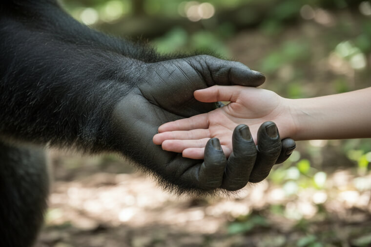 A Gorilla's Hand Next to a Human's