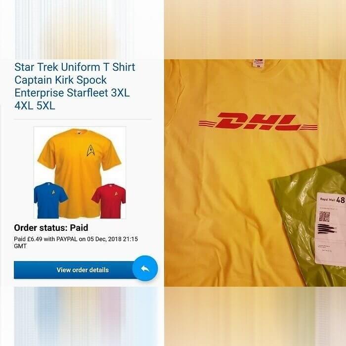 Quand tu essaies d'acheter des chemises Star Trek et que tu reçois DHL
