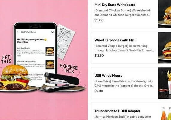 A Menu With Items Listed Under "Business Expense" Names